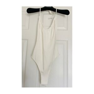 French Connection Roy Elastic Halter neck White Bodysuit Sz Small